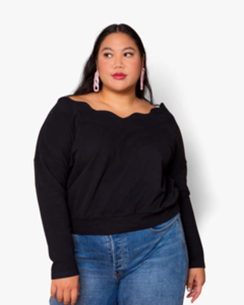 Front of a model wearing a size XL Cathy Pullover in Black by Lovefool. | dia_product_style_image_id:249724